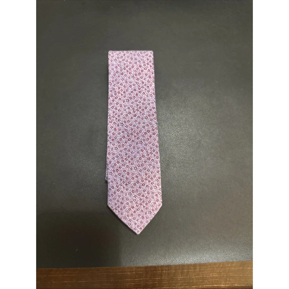 perry ellis portfolio tie 100% Cotton Maroon With Purple Flowers